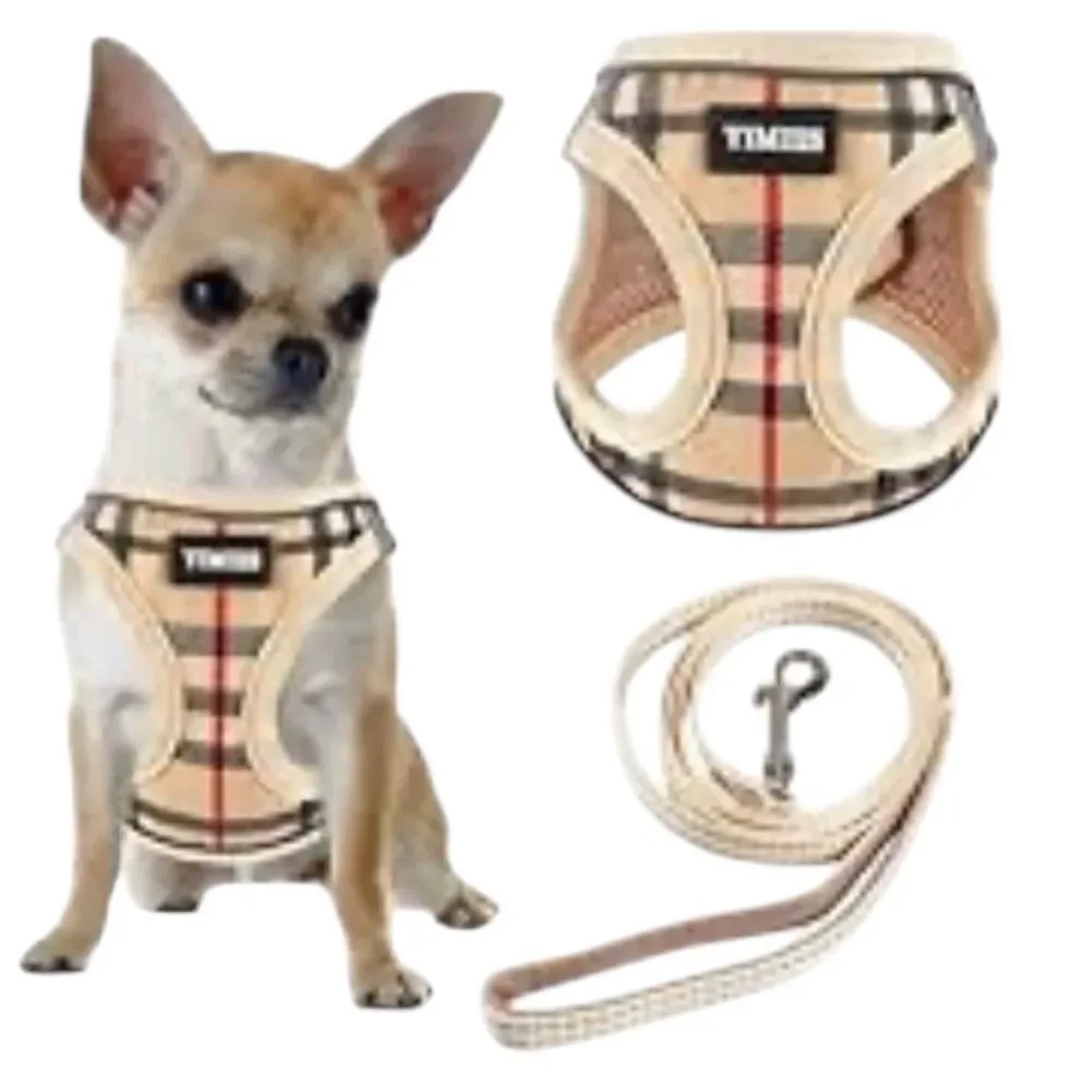 SUREDOO Soft Vest Harness Beige Plaid Mesh Padded NIP